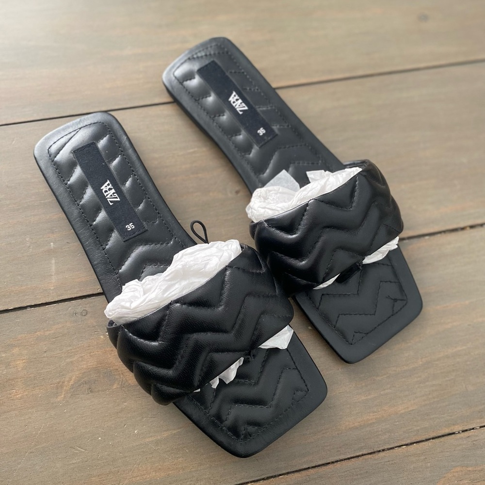 Zara quilted leather slides